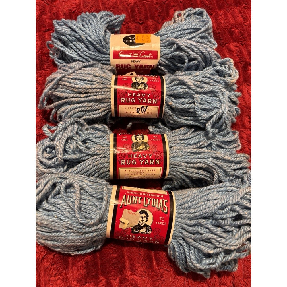 4 Skeins Aunt Lydia Blue Heavy Rug Yarn 70yd ea Hot Pads Basket (see desc) 40-50
